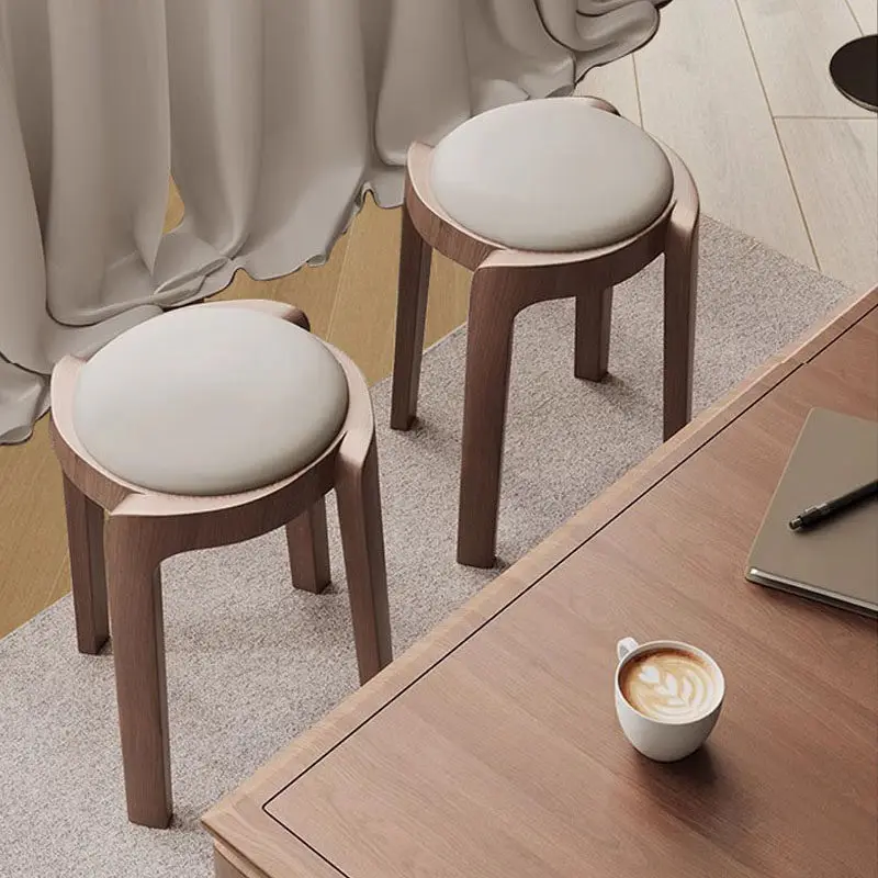 Solid Wood Stool Household Stackable Bench Dining Table Modern Simple Creative Dining Chair Light Luxury Soft Padded Small Chair