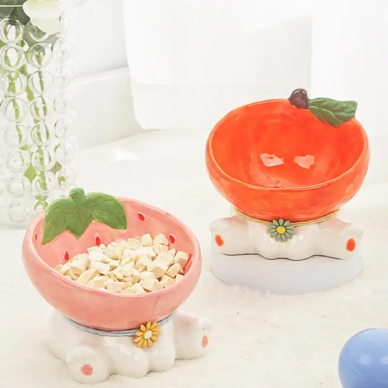 Raised Bowl for Cats Ceramic Tilted Food Bowls with Fruit Shape 245ml Anti-Slip Cute Cat Feeder Fashionable Food Bowls for Small