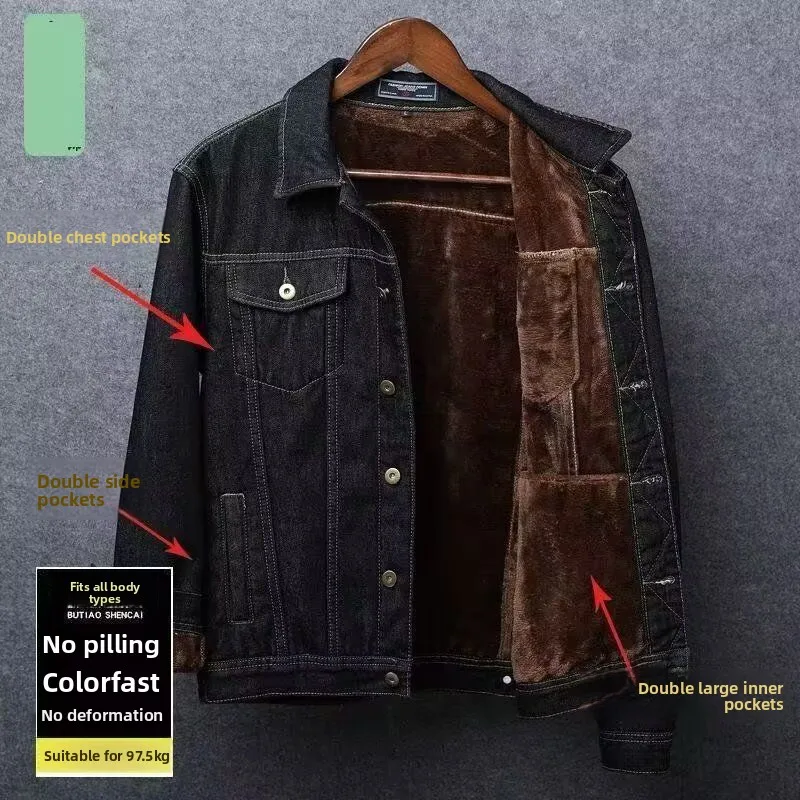 

Мужская джинсовая куртка на подкладке Fce 2025, винтажная байкерская модная верхняя одежда с тонким воротником, осенне-зимнее джинсовое пальто большого размера