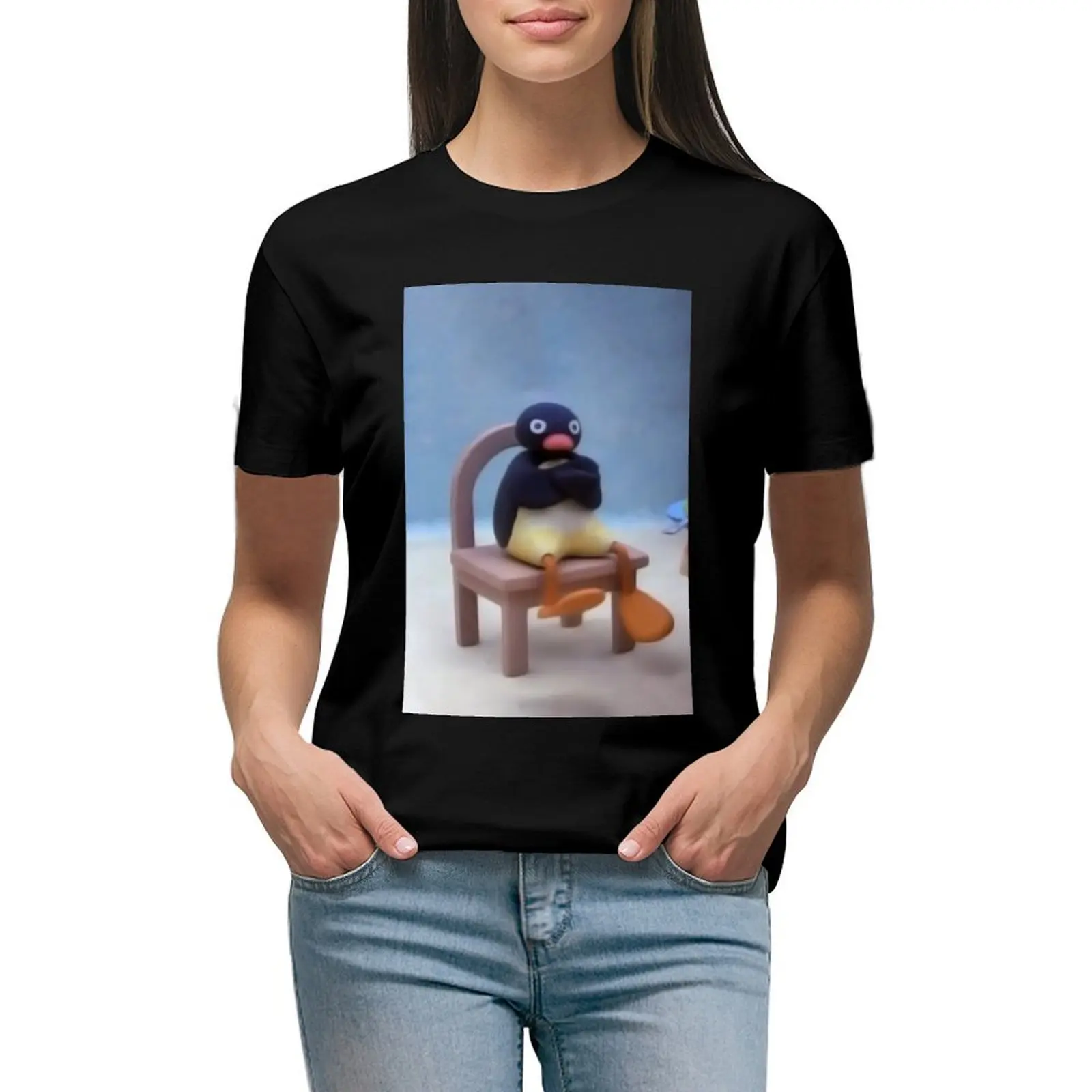 

Angry Pingu T-Shirt quick drying kawaii clothes summer tops plus sizes western t shirts for Women