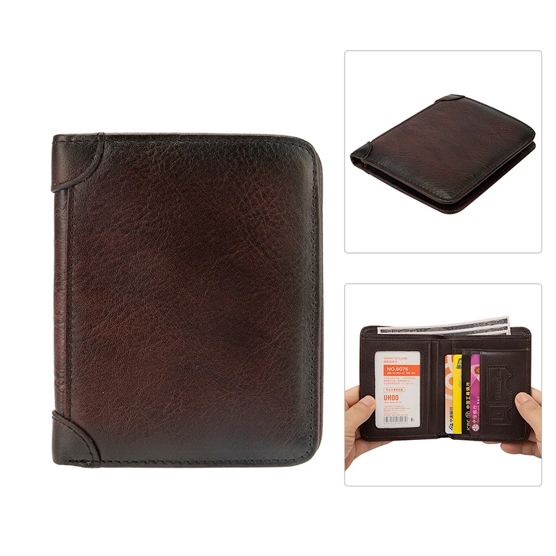 New Genuine Leather Men Short Wallet Multifunctional ID Card Holder Driver License Case Coin Purse Multi-card Pocket Billfold