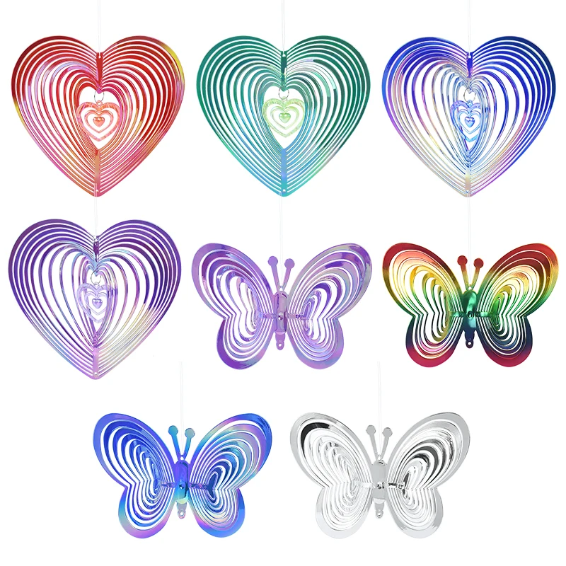 Naklonění barva ptáci odpuzující vítr kroutit 3D reflexní heart-shaped motýl ptáci pohon větrný mlýn outdoorové sad dekorace pinwheels