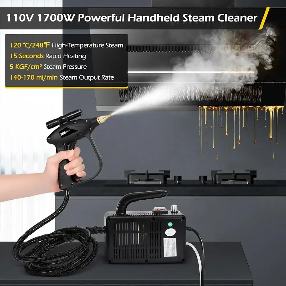 High-Pressure Handheld Steam Cleaner 1700W Portable Car Detailing Powerful Steam Machine with Nozzle Brushes and Storage Case