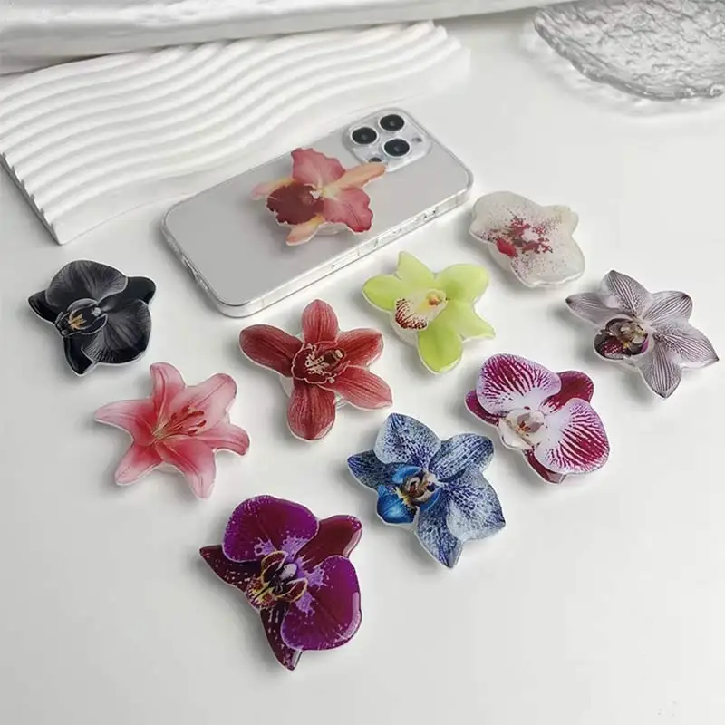 

New Orchid Phone Stand Phalaenopsis Socket Grip Foldable Cymbidium Mobile Phone Holder Safe Anti-skid Paste Bracket Accessories