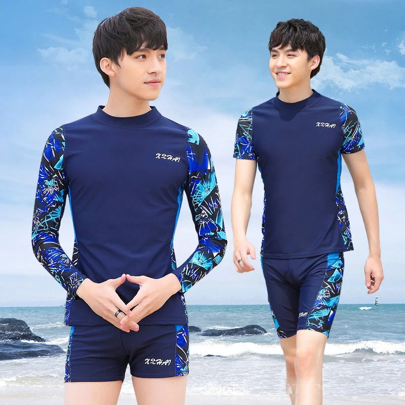 

Plus Size Two Piece Korean Swimwear O Veckline Swimsuit Men Swimming Shorts Drysuit Briefs Male Beachwear Swim Trunk Bathing