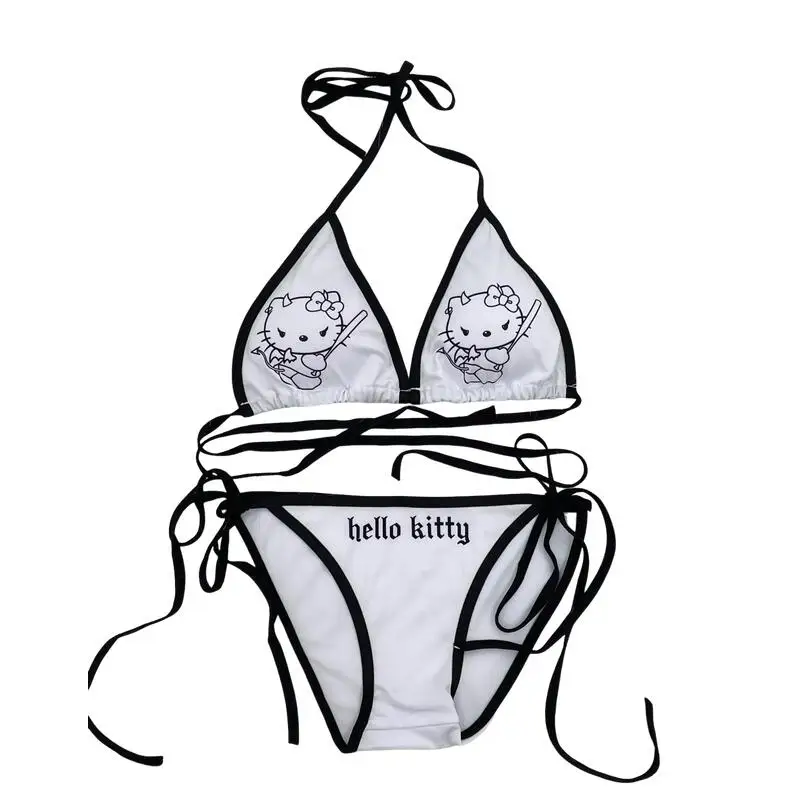 

Sanrios Hello Kittys Bikini Simple Creative Suit Cartoon Sweet Swimsuit Fashion Backless Girl Cute Beach Suit Kawaii Hot Selling