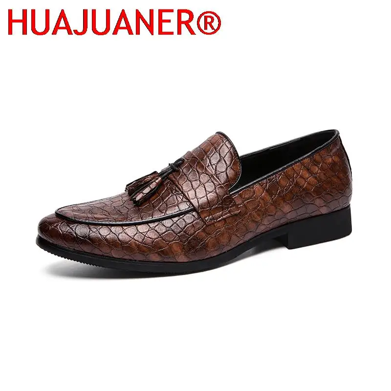 

New Tassel Loafers Mens Shoes Casual Leather Business Shoes Crocodile Pattern Slip on Formal Shoes Fashion Flat Shoes Size 38-47