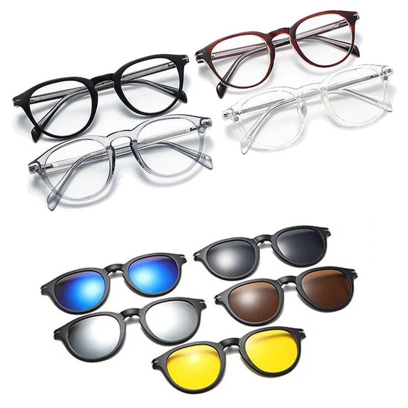 

TR90 Magnetic Snap-on Frame Retro Insert P olarized Sunglasses Clip-On Style With Lens Nearsighted Glasses Spring Plug leg