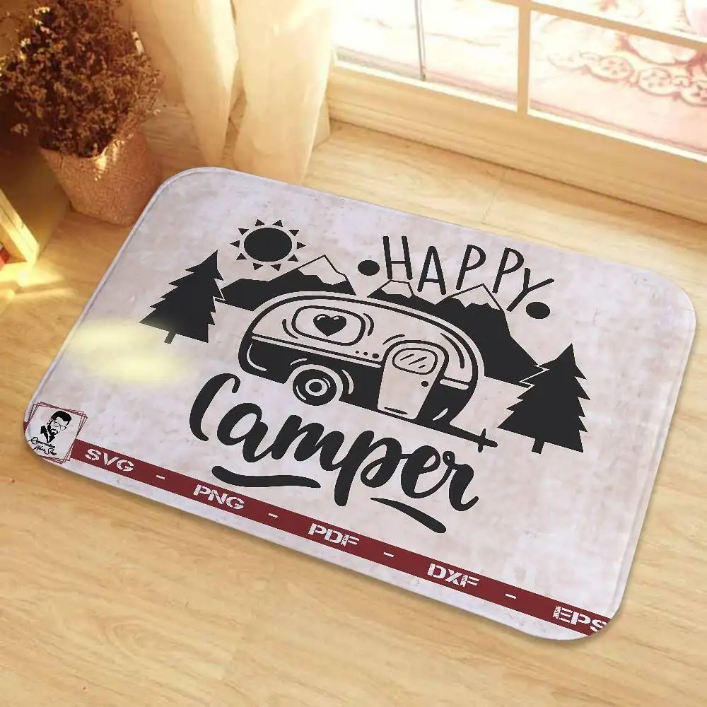 

Happy Campers Welcome Polymer Floor Mat Printed Large Carpets Room And Bedroom Carpets Bathroom Anti Slip Door MATS Small Carpe