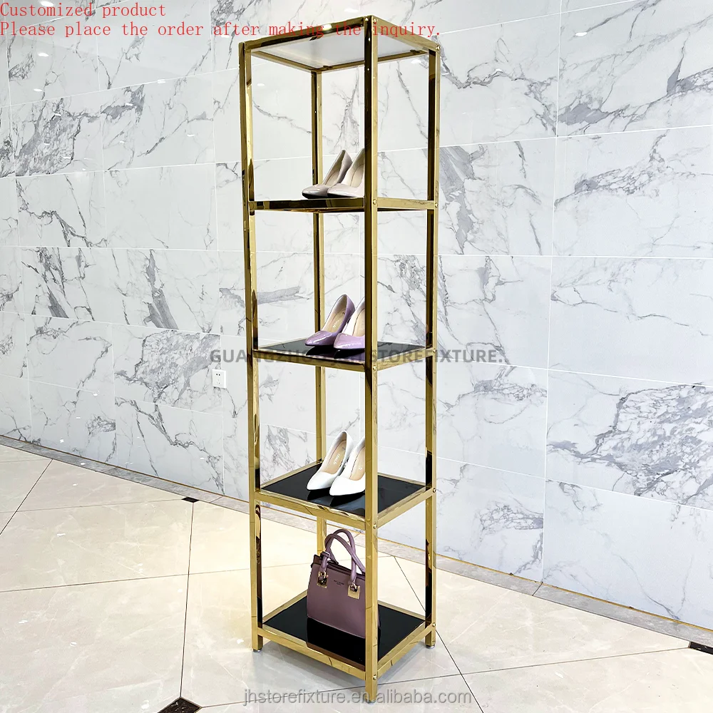 

Custom.Commercial Furniture Multi-layer Gold Selling Shoes Shelf Selling Shoes Fashion Clothing Store Shoe Rack Bag Display Shel