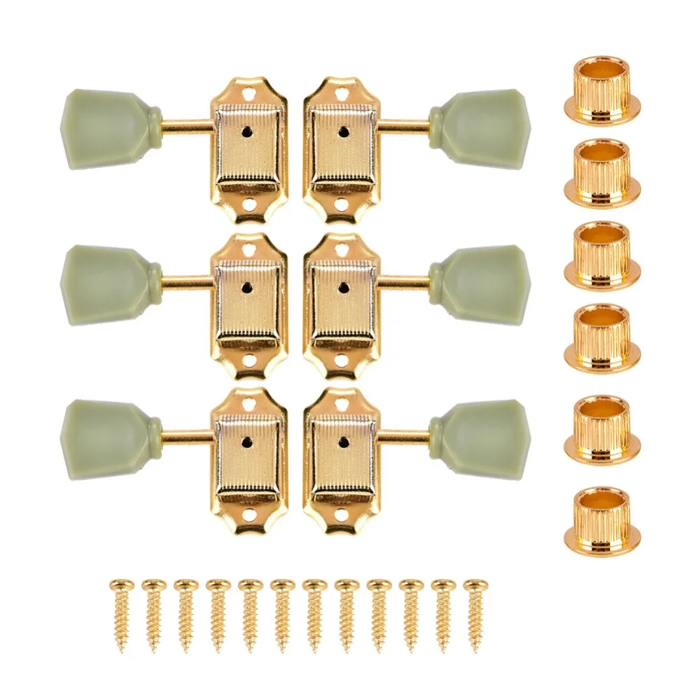 Premium Metal And Plastic Guitar Tuning Pegs 3L3R Configuration Gold + Jade Color Tuning Keys Guitar Tuners For Guitar