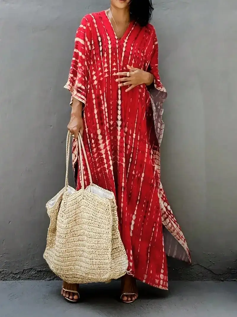 2025 الربيع والصيف ملطخ تحديد المواقع المطبوعة عطلة طويلة تنورة الشاطئ بيكيني التستر ملابس السباحة سترة الحماية من الشمس #3