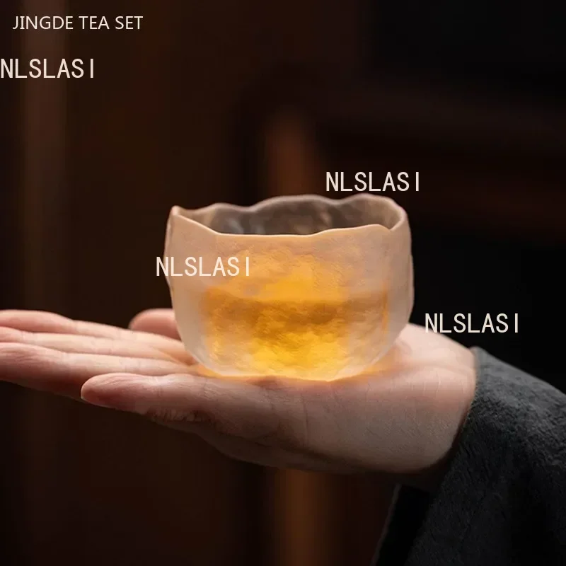 1Pc Japanese Glass Tea Cup Portable Personal Single Cup Tea Set Accessories Lotus Teacup Custom Household Drinkware