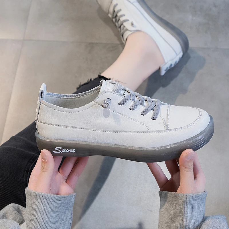 Sapatilhas mocassins senhoras couro genuíno tamanho grande 41 42 primavera laço-up branco sapatos femininos casuais sola macia sapatos planos