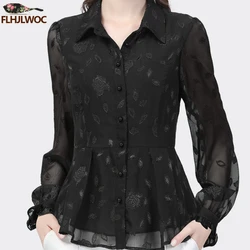 Retro Vintage Black Lace Tops Blouses Slim Fashion French Design Cute Girls Elegant Office Lady Solid Button Tops Basic Shirts