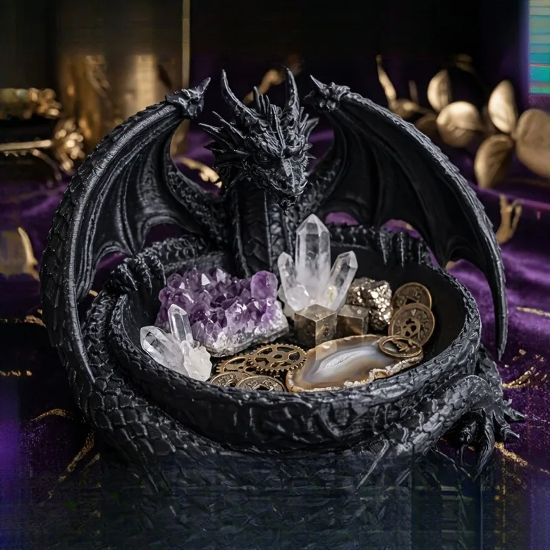 Neues grenzüberschreitendes Produkt: Drachenförmiges Aufbewahrungstablett – 3D-gedrucktes Gothic-Fantasy-Feng-Shui-Kristalldisplay-Tablett