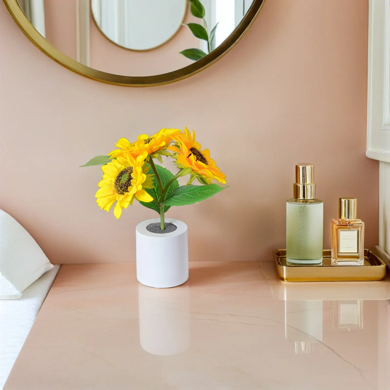 Sunflower Lamp LED Night Light for Bedroom Nightstand Desktop Decoration Compact Size Smooth Surface Elegant Flower Pattern Home
