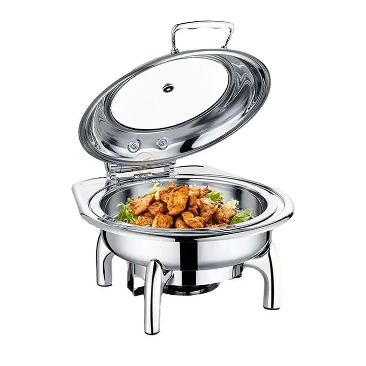 YITIAN Stainless Steel Restaurant Buffet Server Round Chafing Dish with Serving Tray Buffet Dish Heater