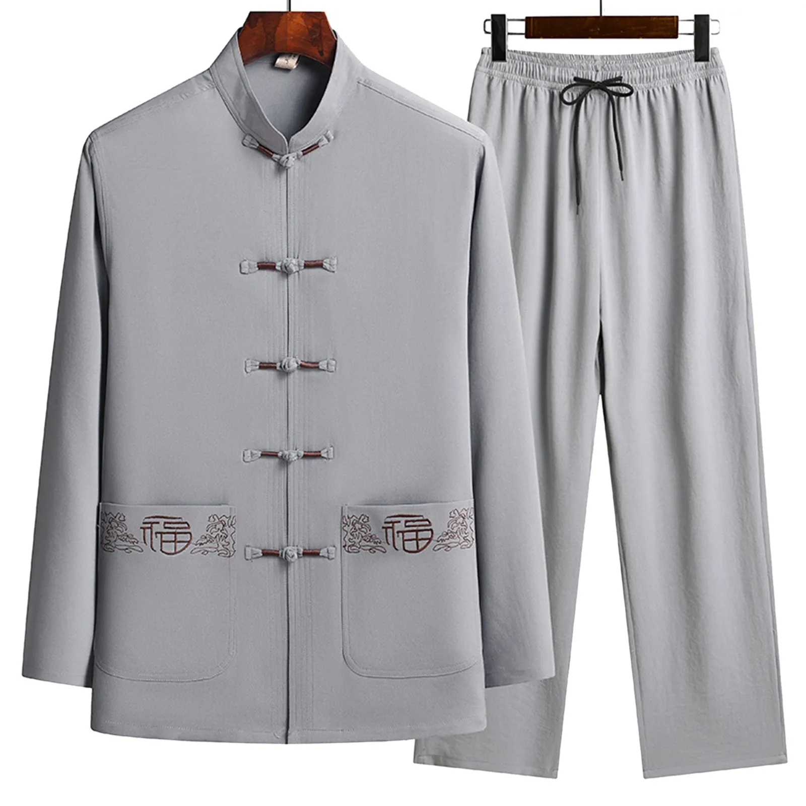 Ensemble de vêtements traditionnels chinois pour hommes, chemise en lin d'automne, struckung fu, haut rétro financier, pantalon, chapelle tai, uniformes respirants, hanfu