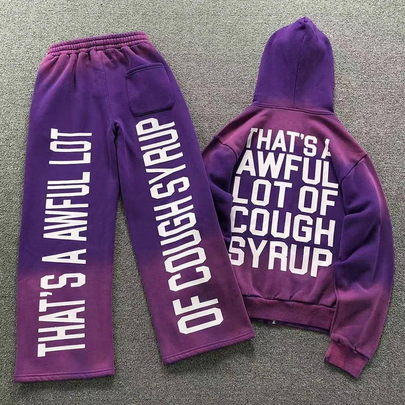 

THAT'S A AWFUL LOT OF COUGH SYRUP Hooded Jacket High Quality Casual Loose Letter Printed Fleece Hoodie Pullover