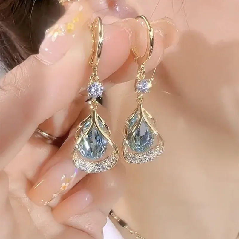 2PC Women's Fashion Cat Eye Stone Water Drop Niche Design Earrings Jewelry Accessories Suitable for Date, Party, Festival Gifts