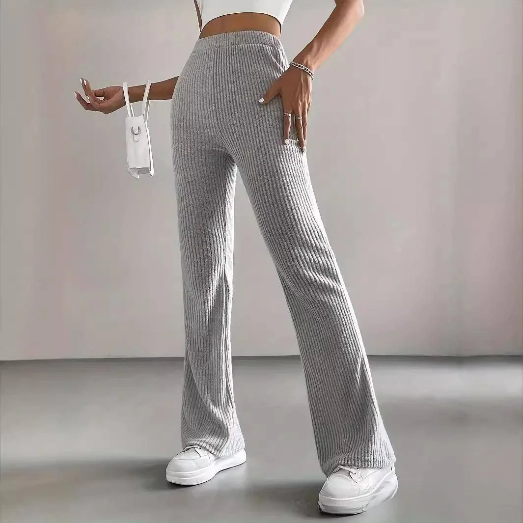 Ele Teacher Sle Calças Casuais Femininas Slim Fit Calças Compridas Conjunto Faionable Solto Cintura Elástica Fibra de Poliéster