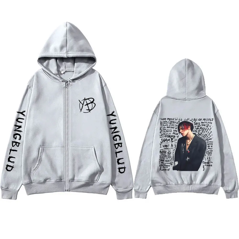 Singer Yungblud I Love Myelf All of My Life's Sudadera con capucha con cremallera Hombres Mujeres Vintage Algodón Zip Up Sudaderas con capucha Rock Chaqueta con cremallera de gran tamaño