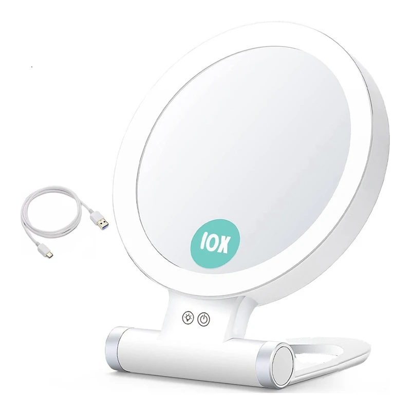 10X Magnifying Makeup Mirror With Lights And Magnification,3 Colors Desktop LED Mirror And Vanity Mirror For Travel