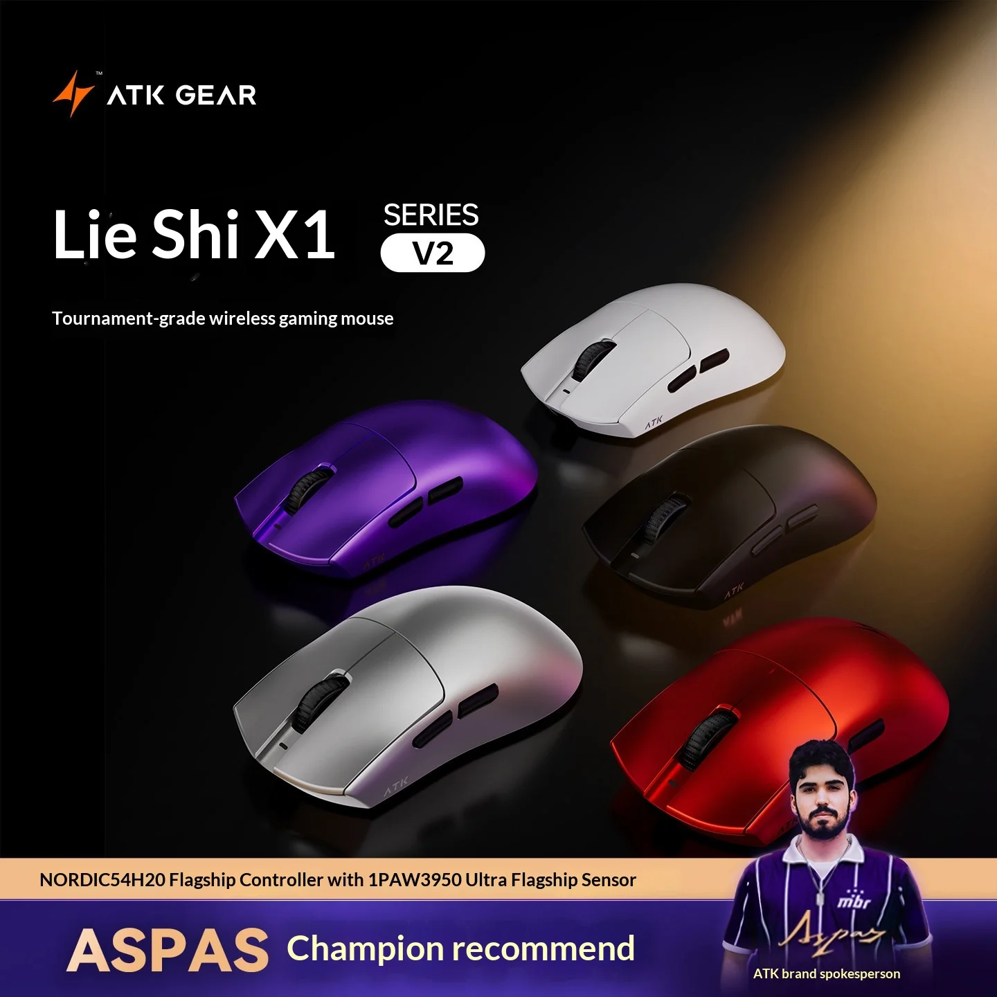ATK Lie Kong X1 V2 Wireless Gaming Mouse Ergonomic PAW3950Ultra Sensor Nordic54H20 For Large Medium Hands Valorant Gamers