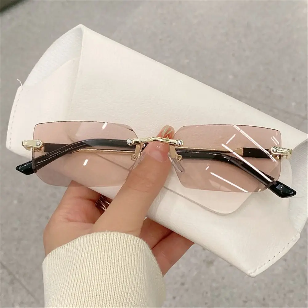 Rimless Sunglasses Rectangle Fashion Popular Women Men Shades Small Square Sun Glasses For Female male Summer Traveling Oculos