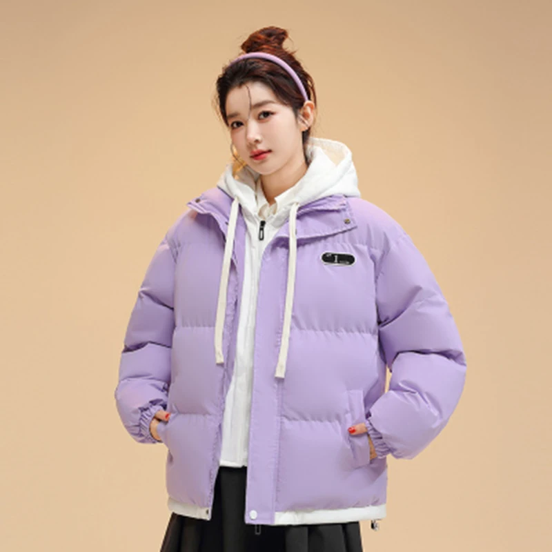 Winter New Parkas Women Korean Fashion Casual All Match Loose Fake Two Pieces Hooded Down Coats Female Thick Warm Outerwear