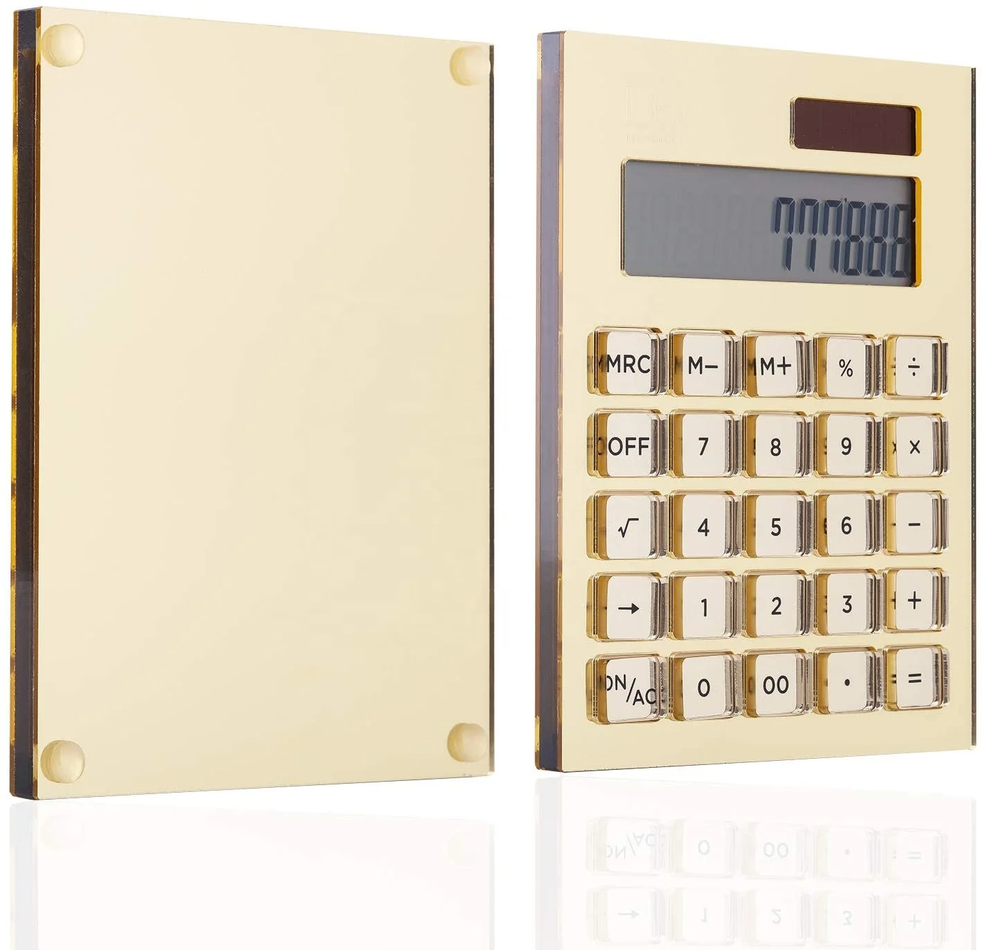 Acrylic Mirror‑Gold 12‑Digits LCD Calculator, Solar Powered Stationery Accessory for Home & Office Daily Use