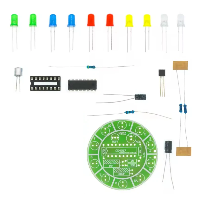 CD4017 Colorful Voice Control Rotating LED Light Kit Electronic Manufacturing DIY Kit Spare Parts Student Laboratory