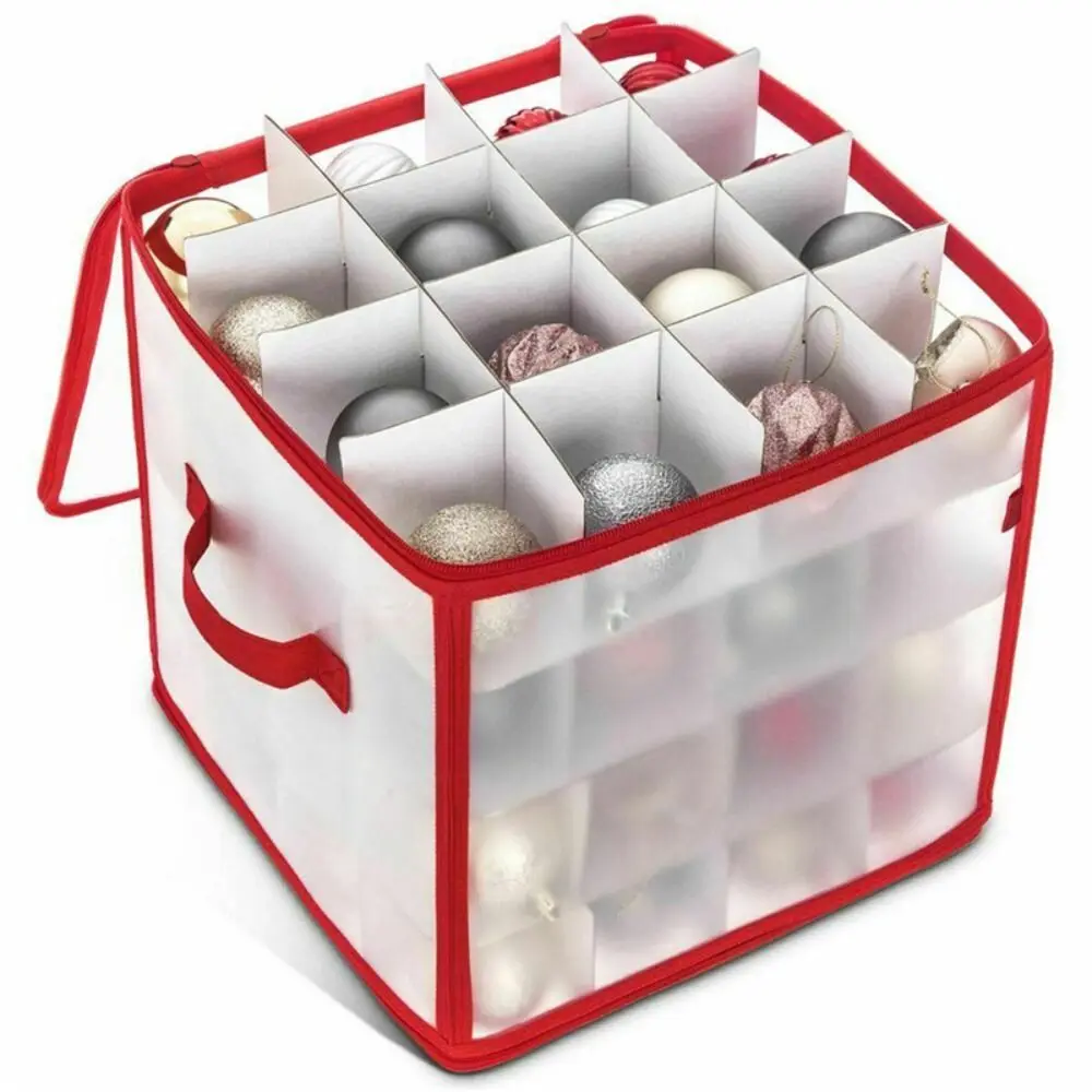 

64-Grid Baubles Storage Box Folding Translucent Christmas Ball Storage Containers Decorations Organizer with Lid