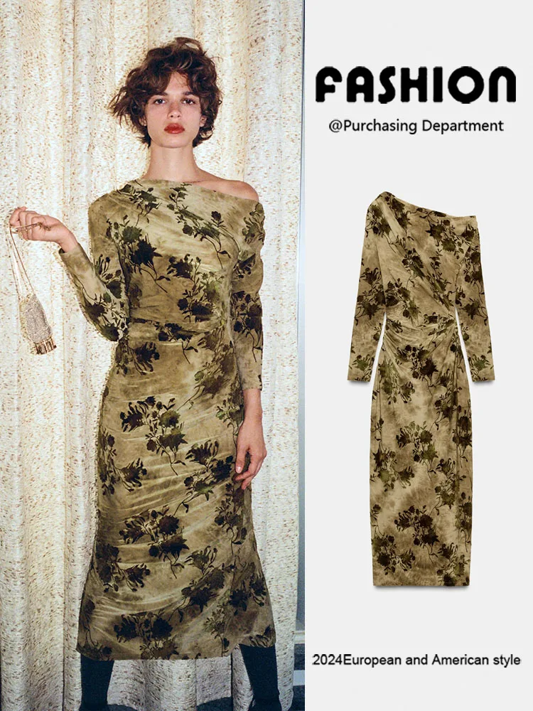 Faionable minceur confortable velours Dr nouveauté automne saison femmes vêtements Ele robe plissée à la mode Sle