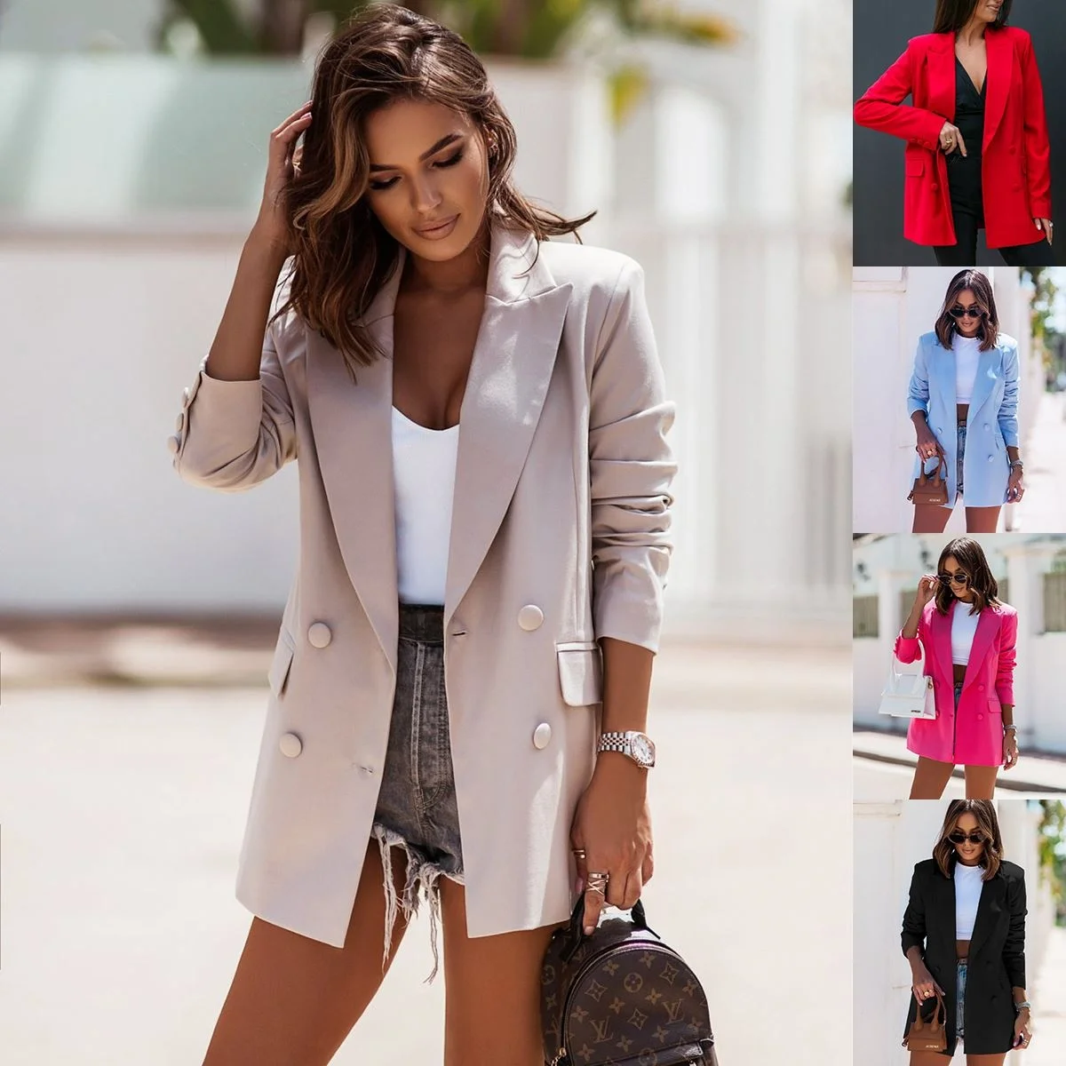 

Women's Long Sve Double-Breasted Suit Collar Jaet Autumn Winter New Sle Independent Station Wi Faionable Top