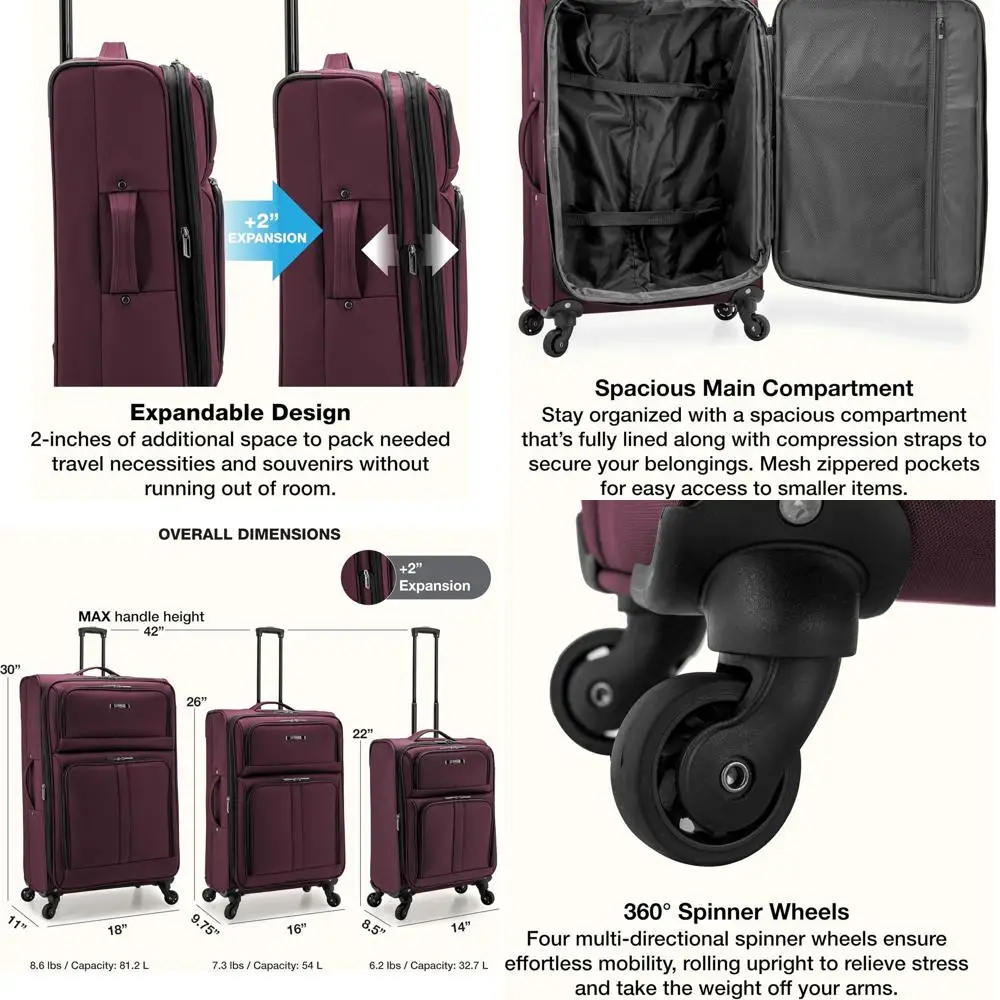 

Anzio 3-Piece Burgundy Softside Spinner Luggage Set, Expandable, Sizes 22/26/30