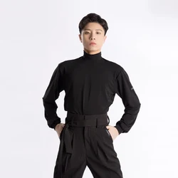 2025 Latin Dance Costumes Mens High-Neck Long Sleeve Tops Ballroom Cha Cha Dance Training Clothes Adult Dancer Shirt XH1834