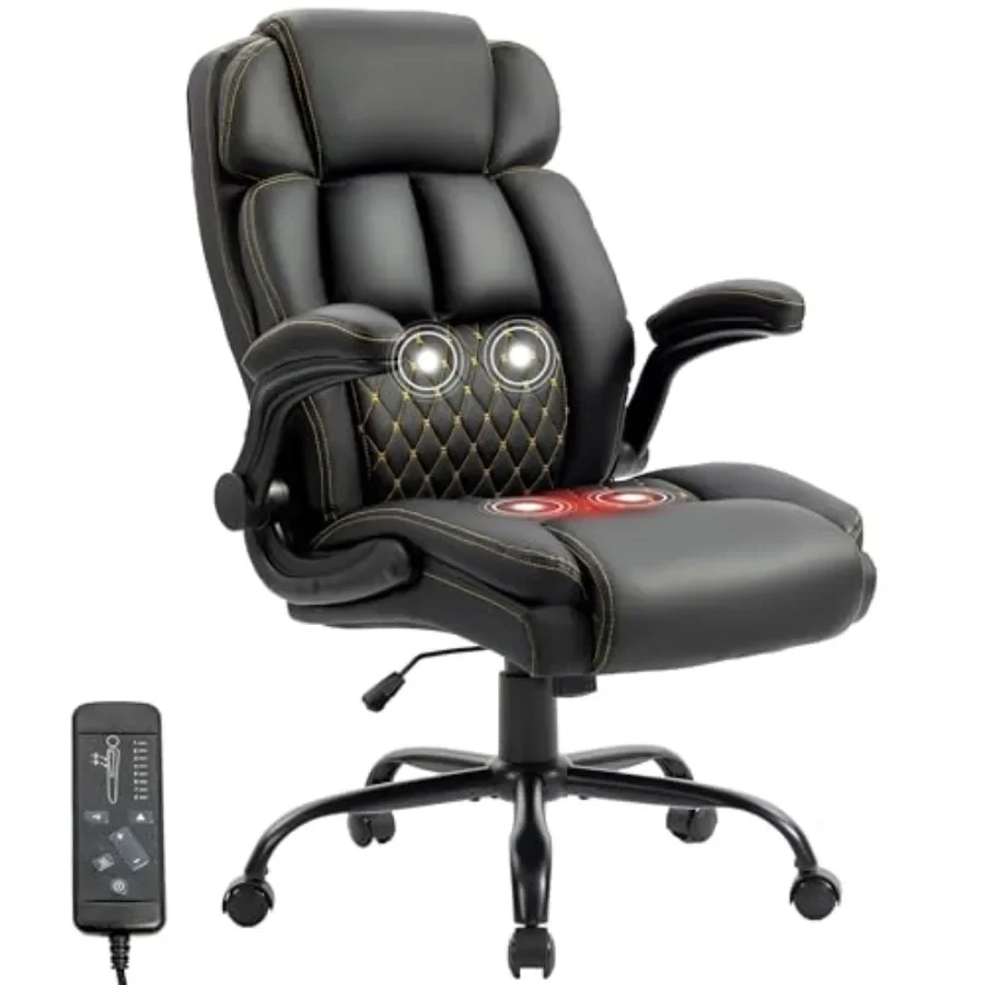 Ergonomic Office Chair for Big and Tall Users, 500LBS Capacity, Rocking Swivel Design with 4-Point Vibration Massage, Heating F