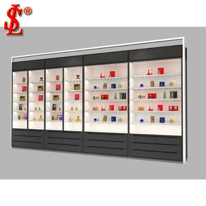custom.Luxury Perfume Shop Fittings Display Showcase Racks With Modern Designed Display Cabinet Counter