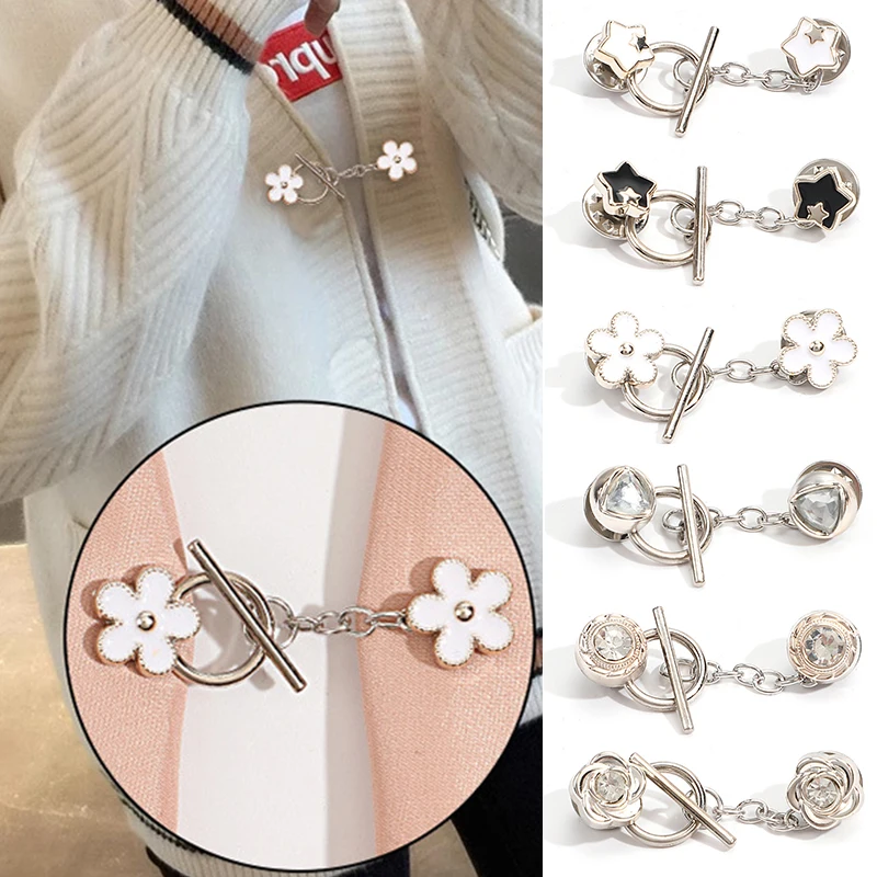سترة مشبك انفصال زهرة مكافحة الضوء بروش كريستال زر المشابك Ot مشبك إغلاق العنق ديكور بروش مجوهرات هدية