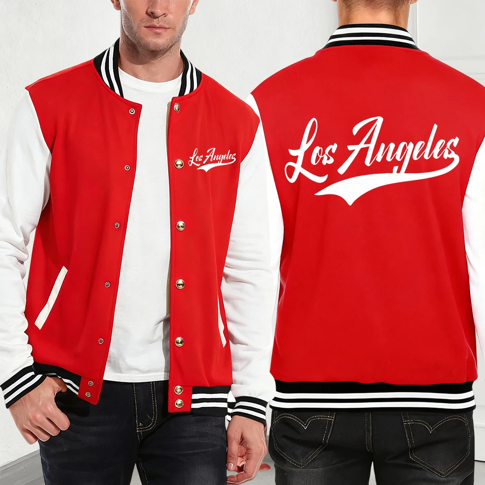 

Los Angeles Letter Printed Cotton Baseball Jersey Mens Autumn Winter Thermal Coats Casual Pocket Jackets Fashion Male Streetwear