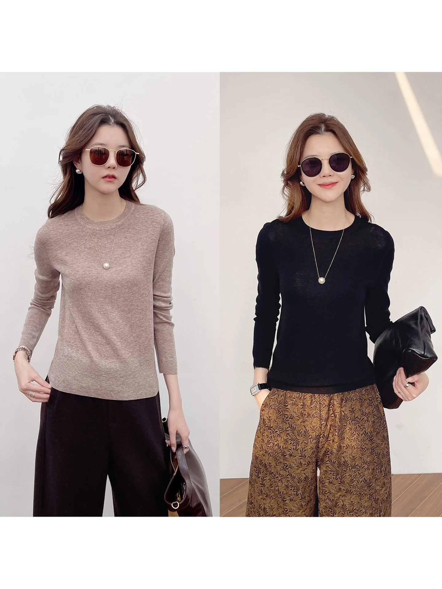 

Корейский модный свитер из тонкой мериносовой шерсти с круглым вырезом, женский, зимний, теплый, для повседневной носки, с длинными рукавами, прямого кроя