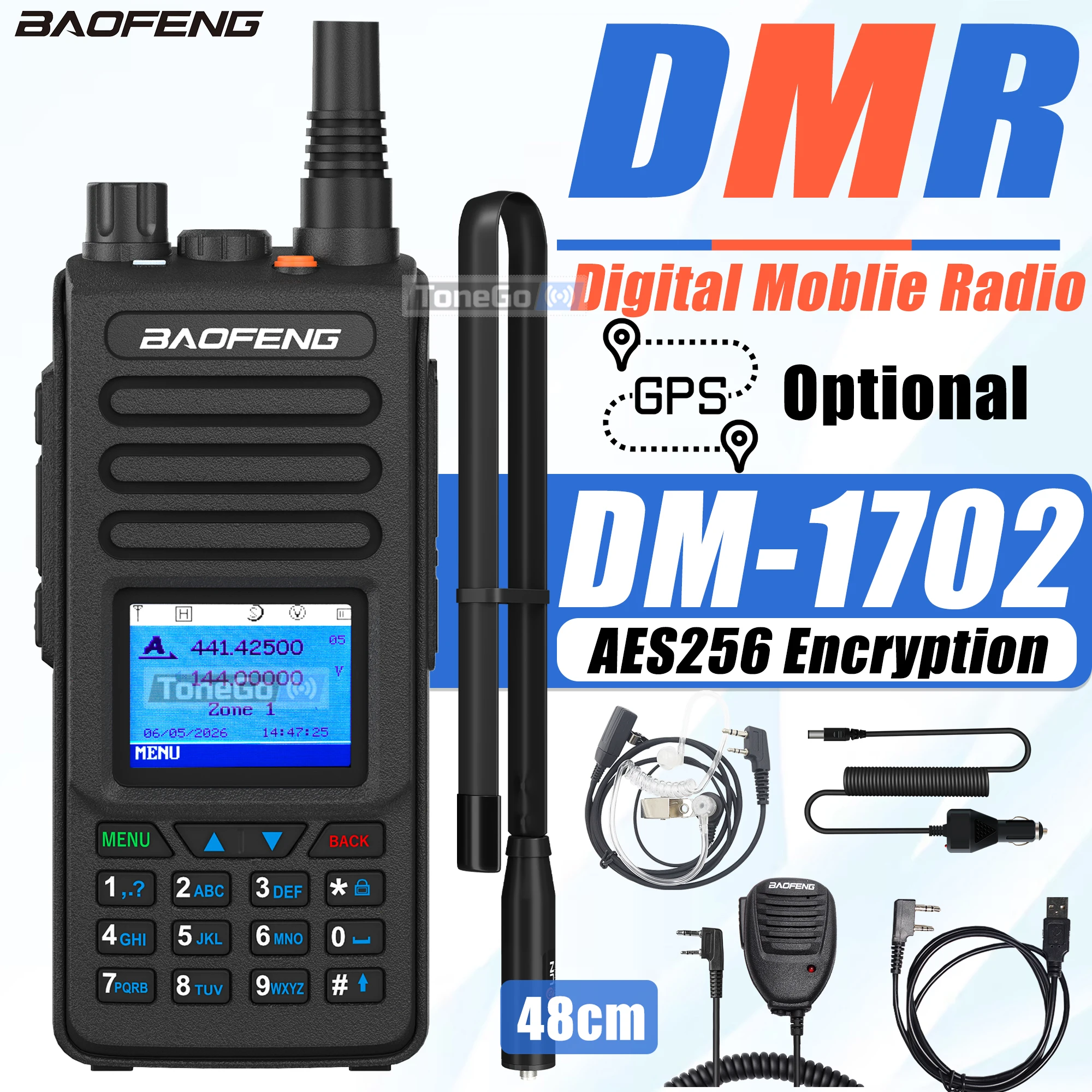 DM-1702 Baofeng DMR Walkie Talkie AES256 Encryption GPS(Option) Dual Mode Analog Tier1 & 2 UHF VHF 1024CH SMS Ham Two Way Radio