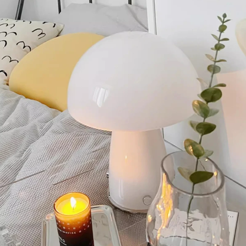 Italian Designer Modern Bedroom Bedside LED Mushroom Light with USB Plug Wire Control Tri-Color for Camping Home Decor Lighting