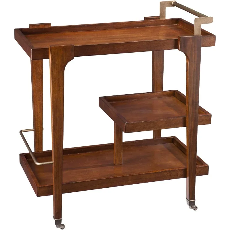 Furniture Holly & Martin Zhori Midcentury Modern 3-Tier Bar cart, Dark Tobacco/Aged Brass US(Origin)