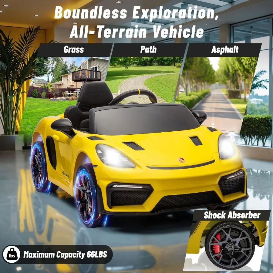 12V Ride on Car Electric Car with Remote Control Front/Rear LED Light Radio USB/AUX Openable Doors Suspension Function Durable