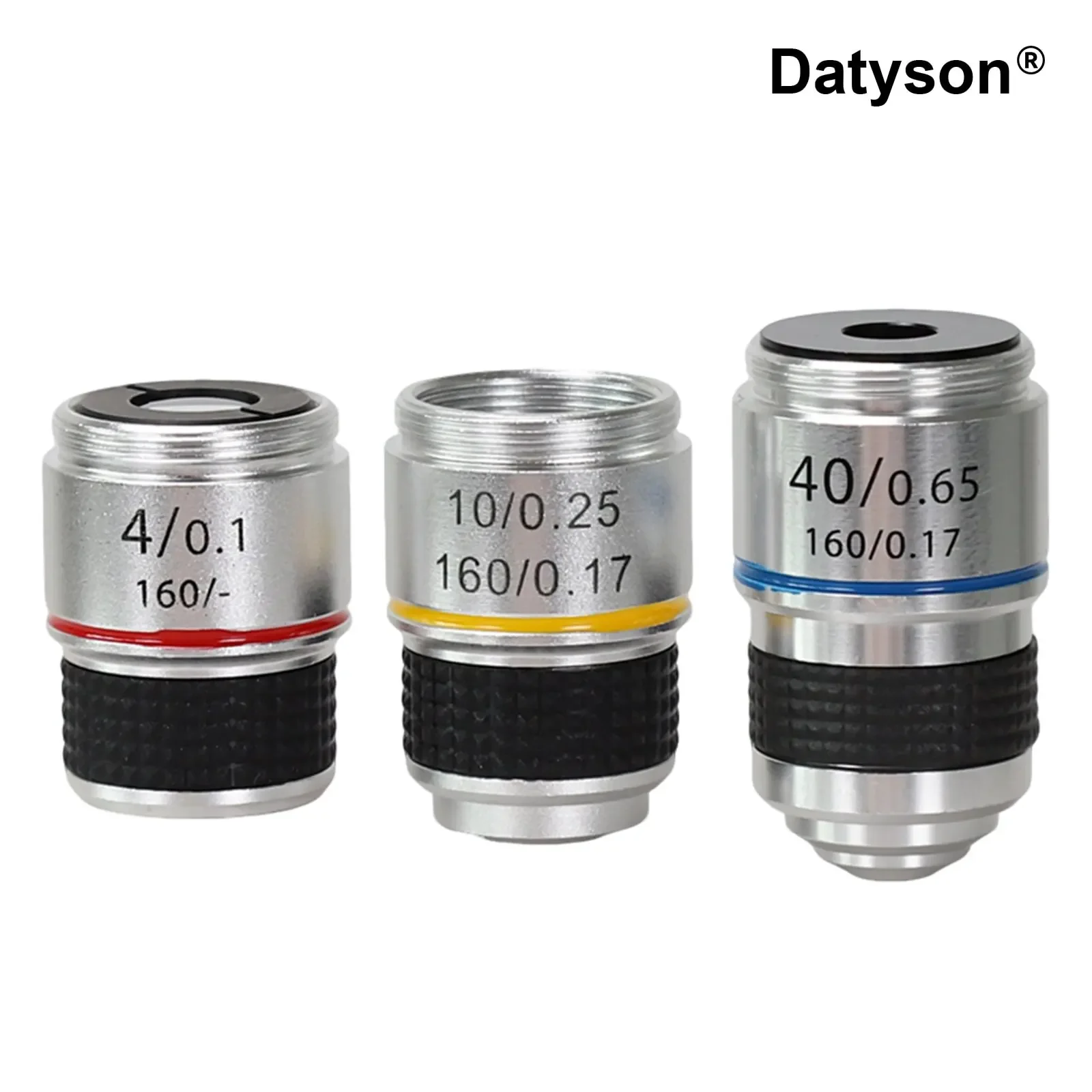Ensemble d'objectifs de microscope Datyson 4X, 10X, 40X en alliage d'aluminium avec filetage RMS