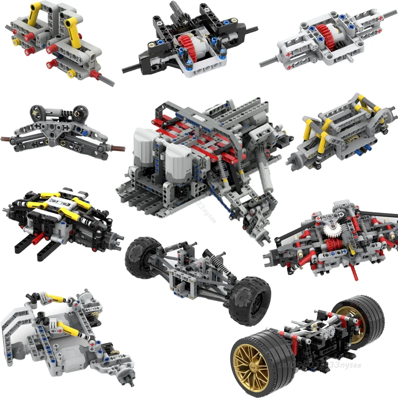 MOC Technical  Adjustable Suspension Width Steering and Differential Drive Building Blocks Cars Steering Chassis Diy Bricks Toys