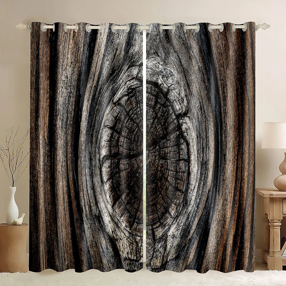 Retro Wood Blackout Curtains,3D Wood Pile Tree Pattern,Rustic Floor Planks Grungy Look Farm House Country Style Window Curtains